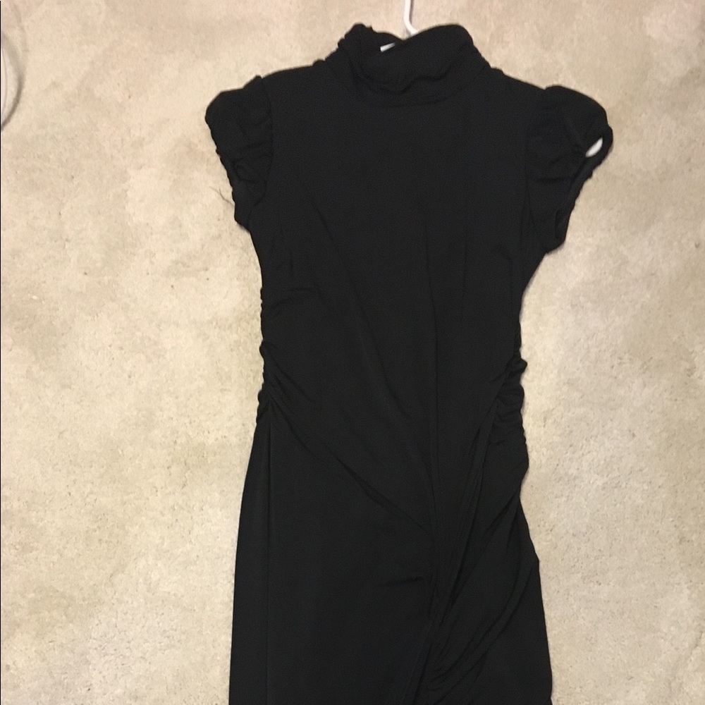 Black bodycon midi dress with ruching